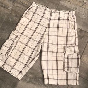 Men’s white and grey plaid shorts